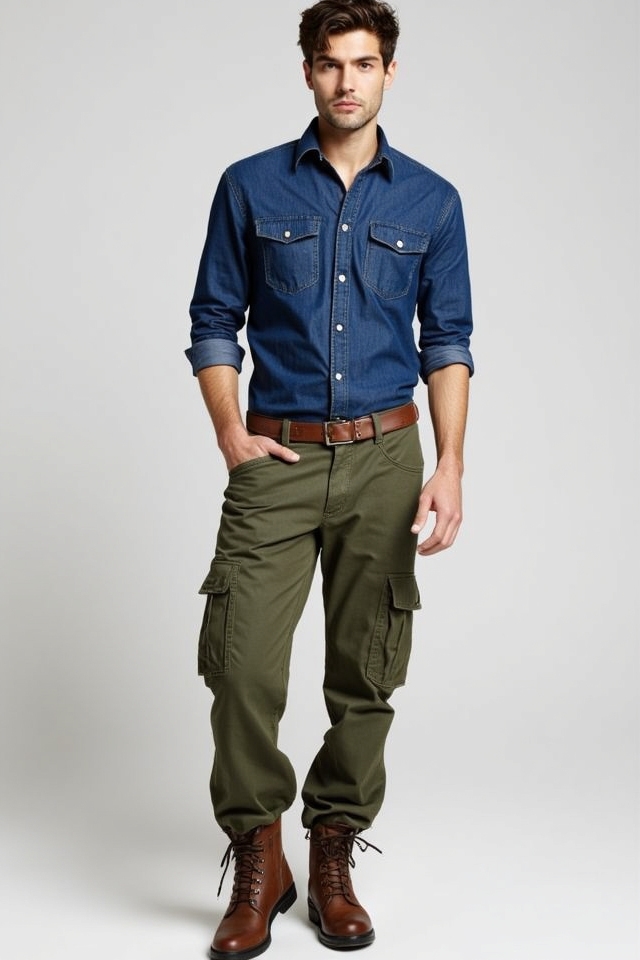 indigo denim olive cargo