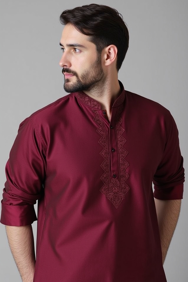 intricately detailed maroon kurta