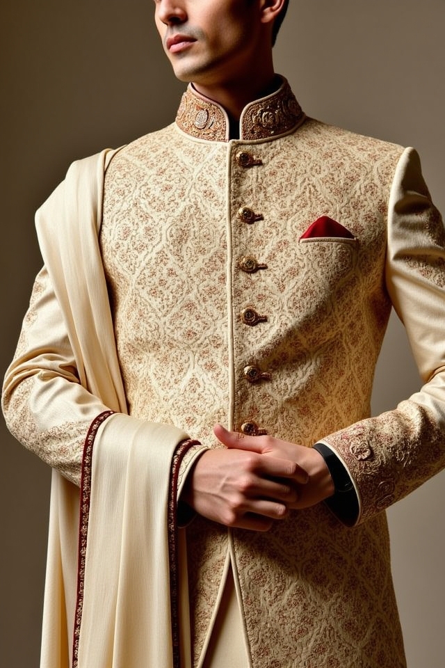 intricately embroidered classic sherwani