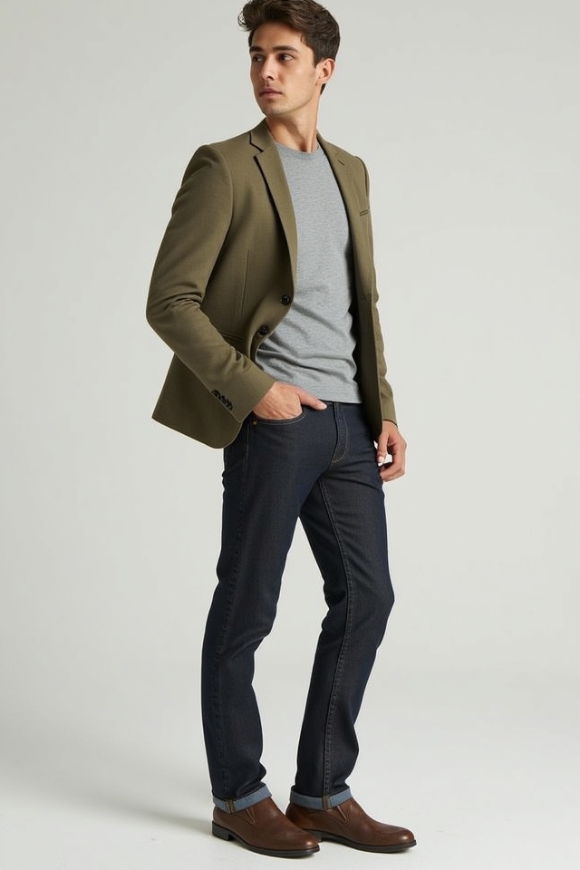 khaki blazer grey crew