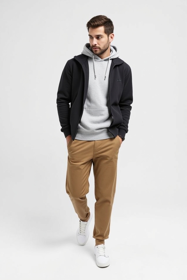 khaki joggers hoodie ensemble