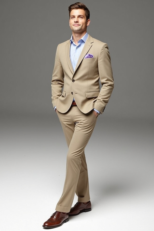 khaki suit smart casual ensemble