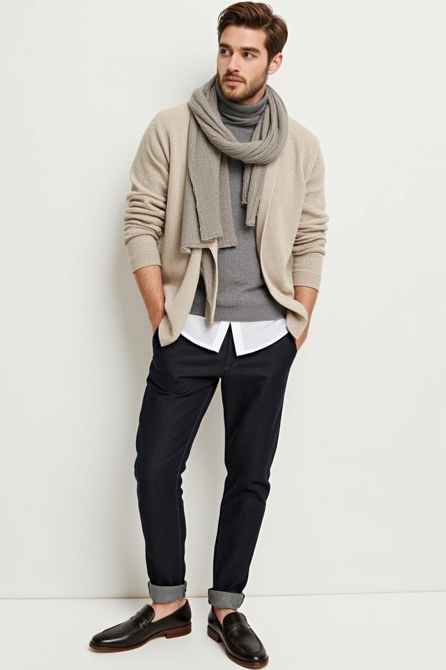 layered cardigan soft scarf