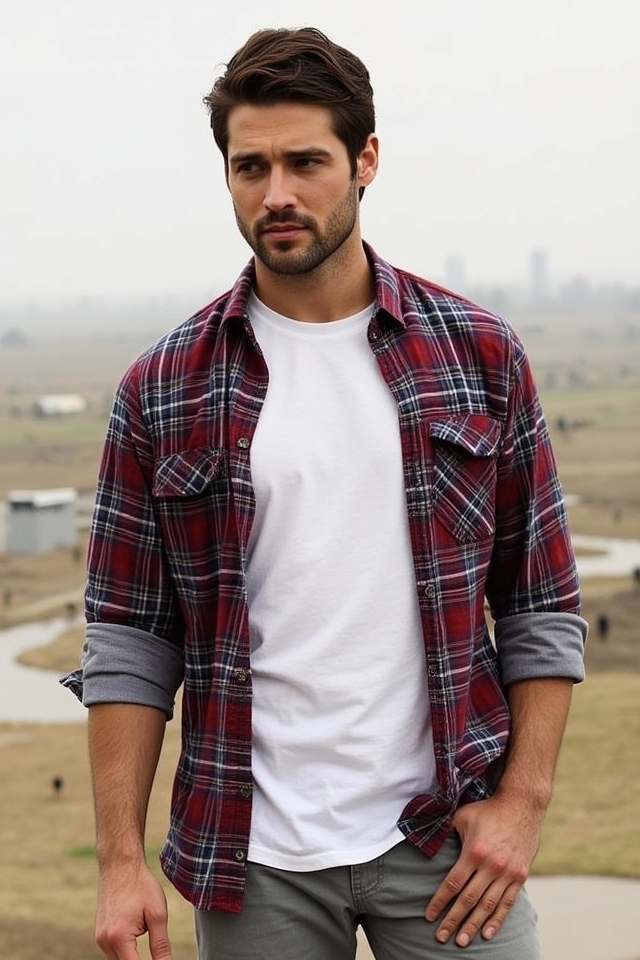 layered casual t shirt flannel