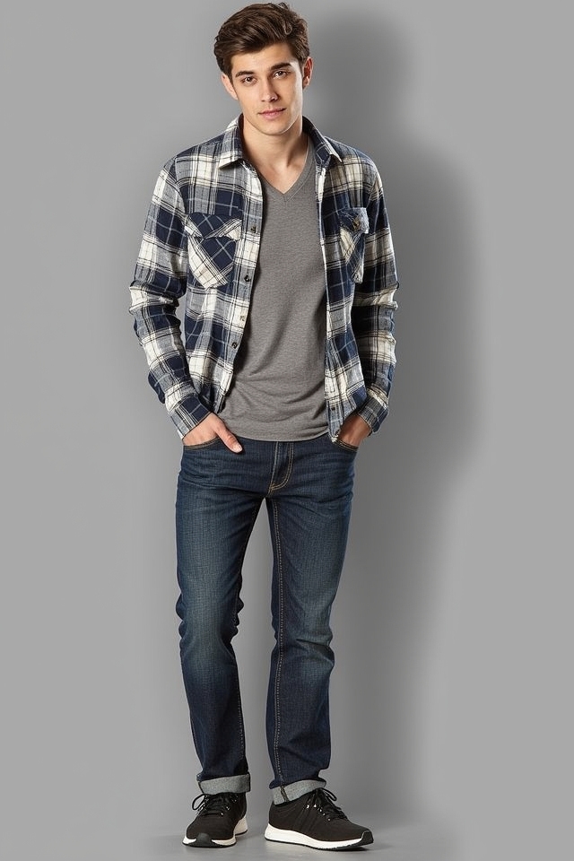 layered plaid flannel jeans