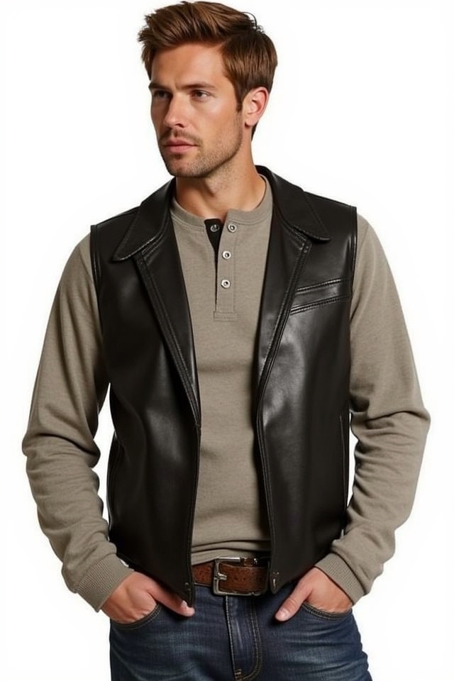 leather vest over henley