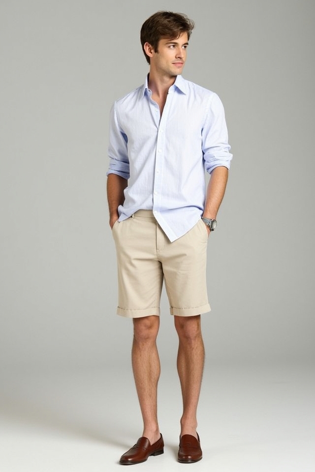 linen button up khaki shorts