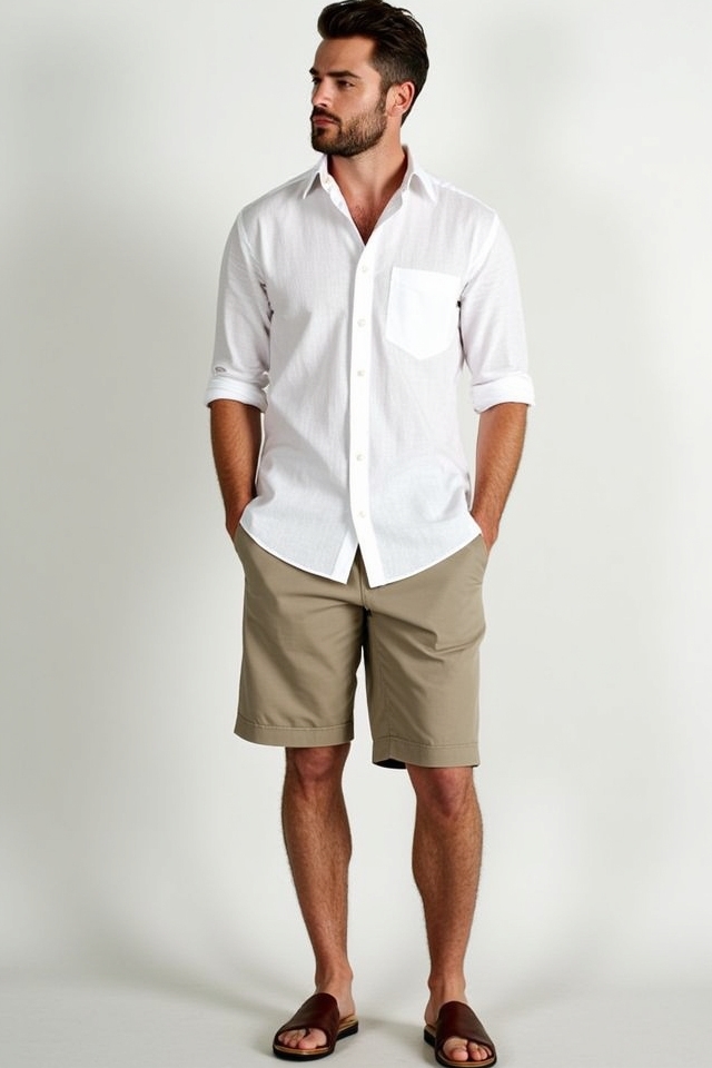 linen shirt tailored shorts