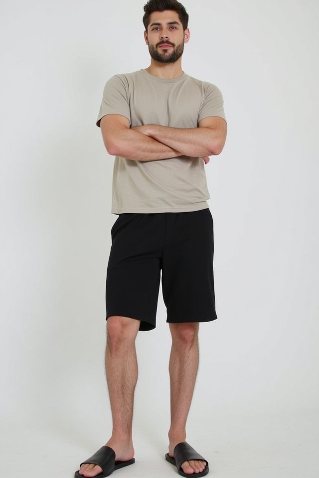minimalist black shorts outfit
