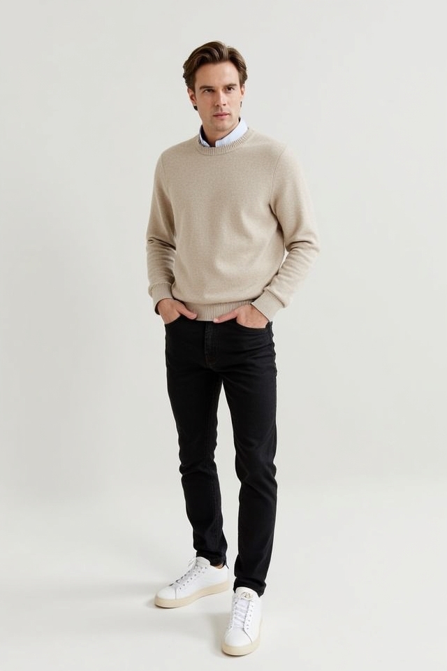 minimalist sweater sneaker ensemble