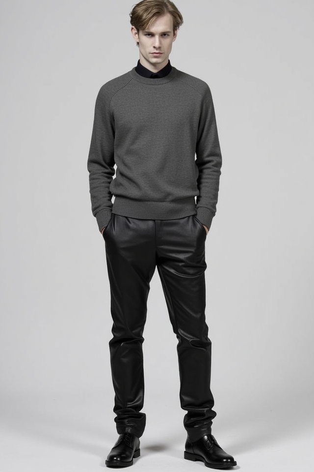minimalist sweater with leather