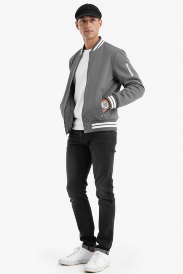 minimalist varsity jacket style