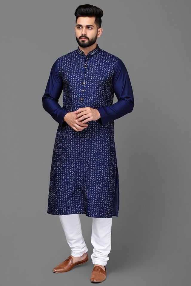 modern geometric navy kurta