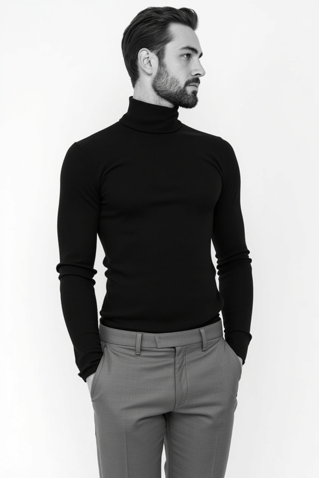 monochrome turtleneck tailored trousers