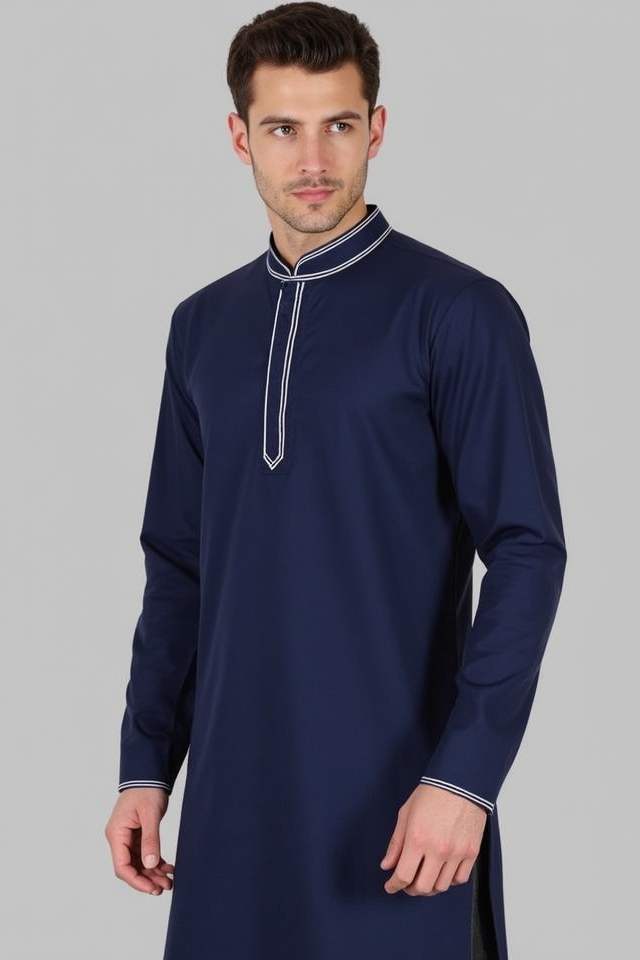 navy blue contrast piping kurta
