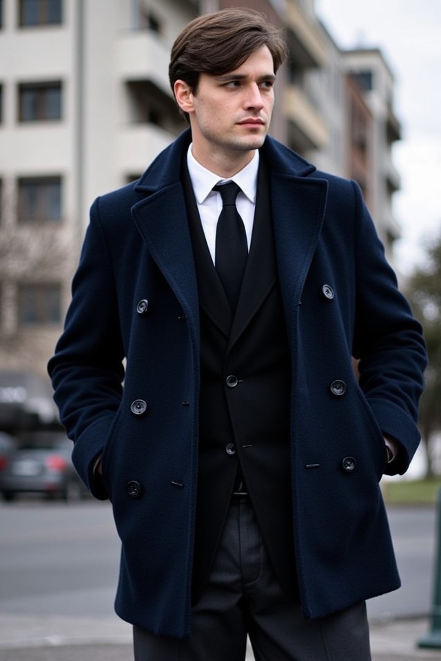 navy peacoat monochrome ensemble