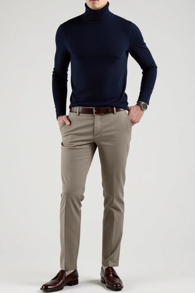 navy turtleneck tailored elegance