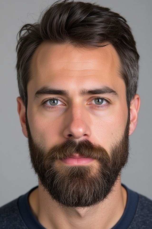 neatly trimmed short beard