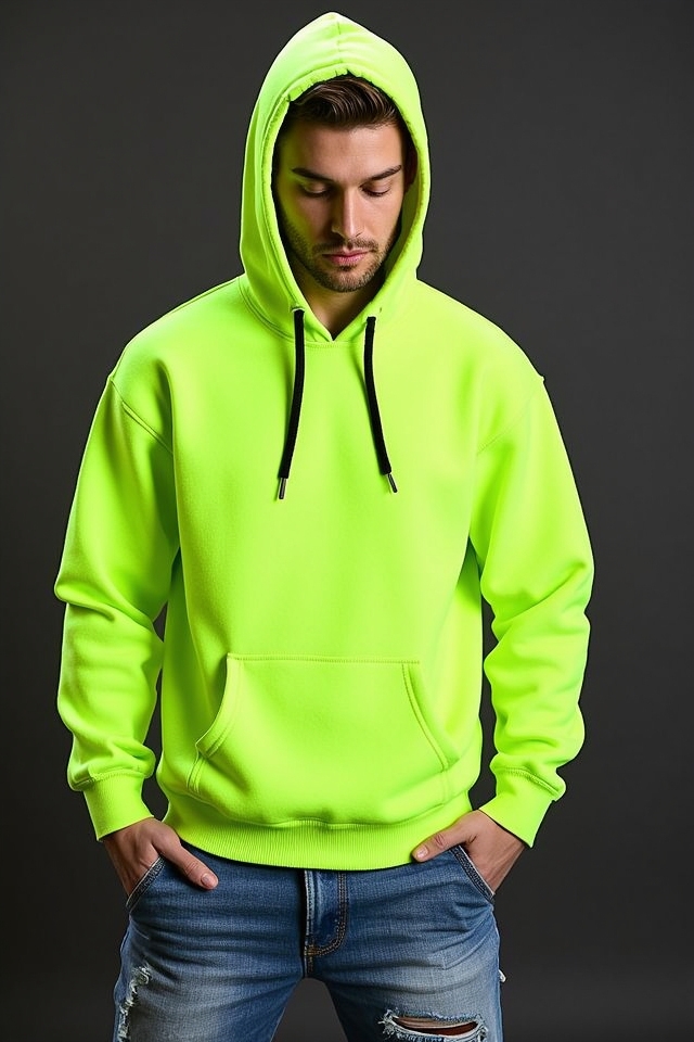 neon hoodie ripped denim