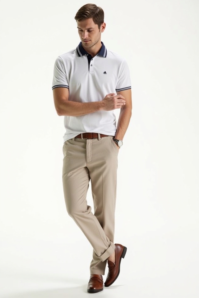 nude chinos polo pairing