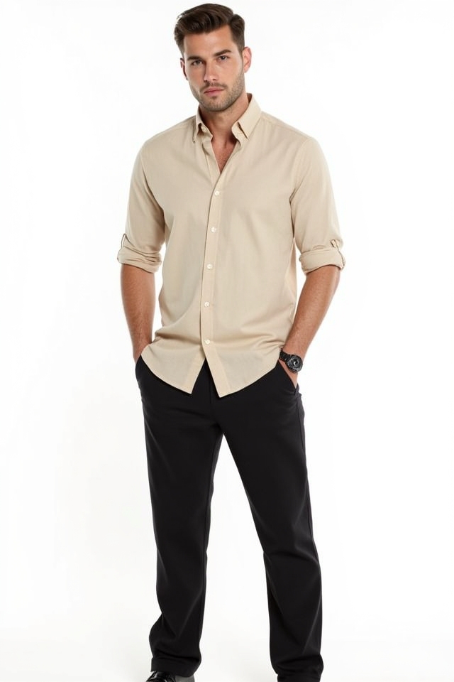 nude overshirt black pants