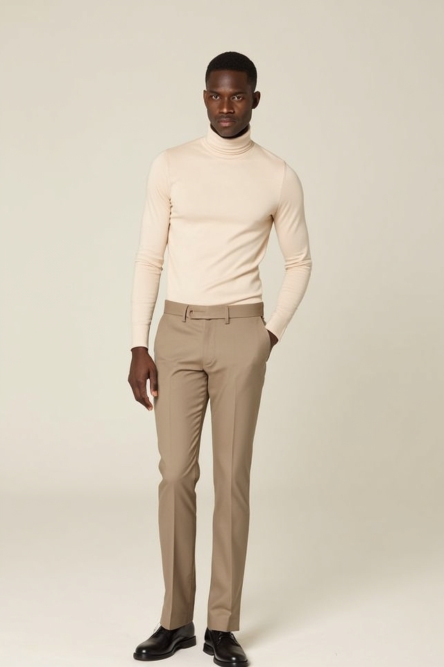 nude turtleneck tailored trousers