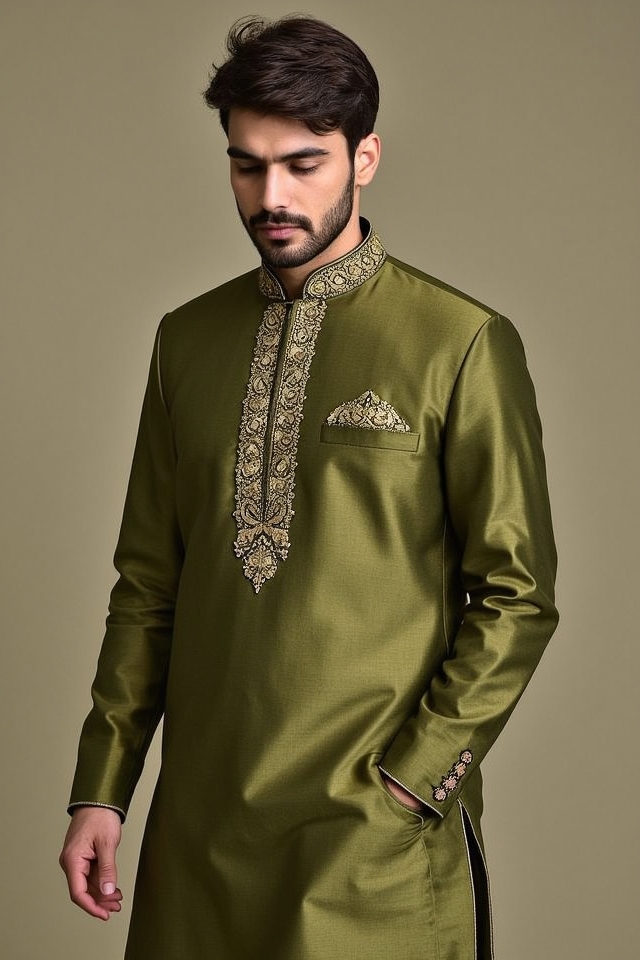 olive green ethnic kurta