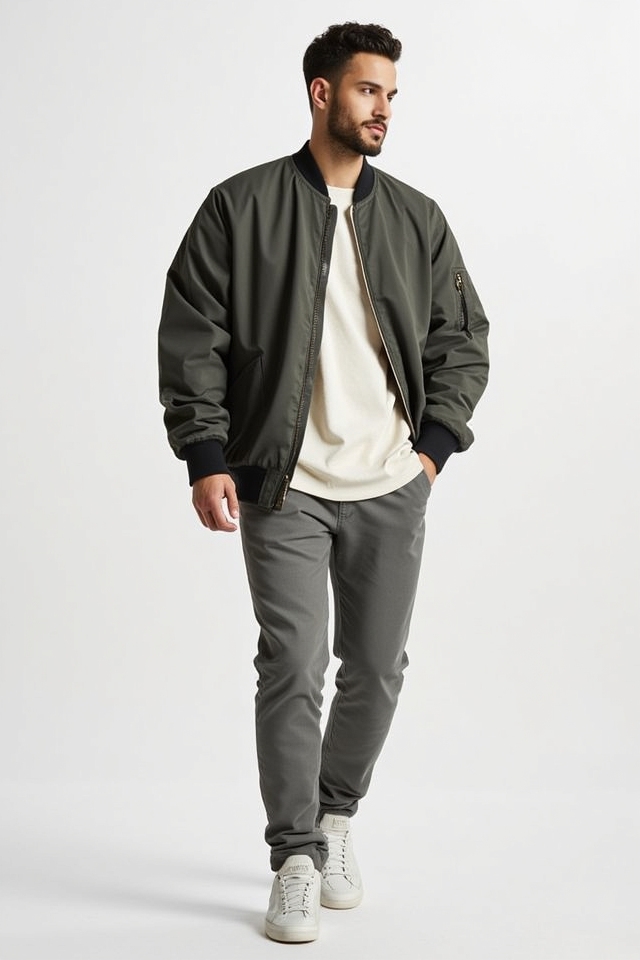 oversized bomber jacket sneakers