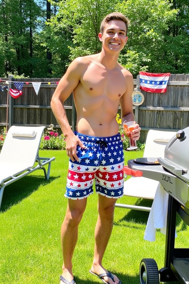 patriotic swimwear and flip flops