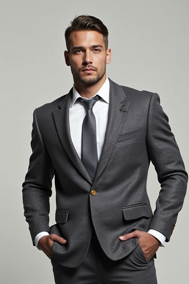 patterned blazer and solid pants