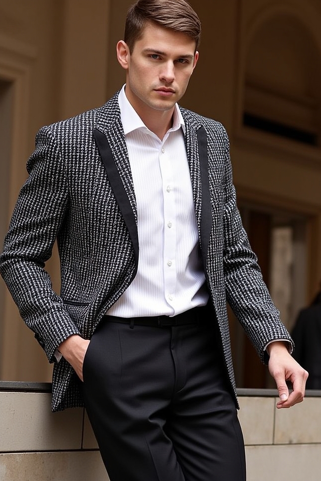 patterned blazer statement ensemble