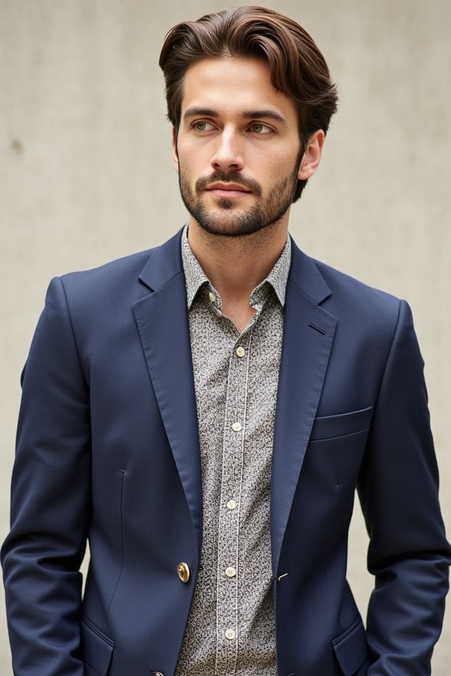 patterned shirt under blazer