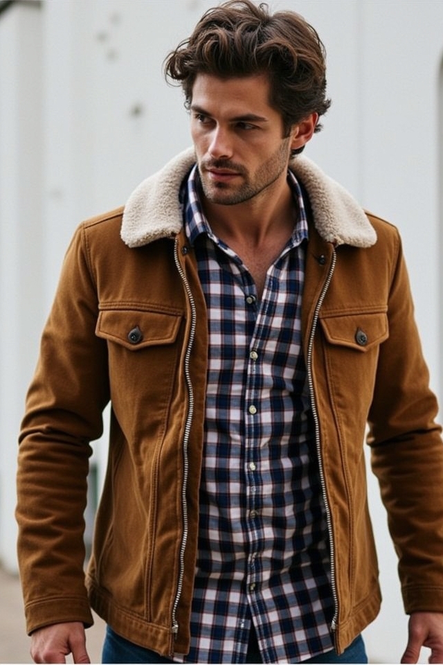 plaid shirt suede outfit