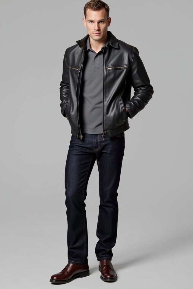 polo under leather jacket