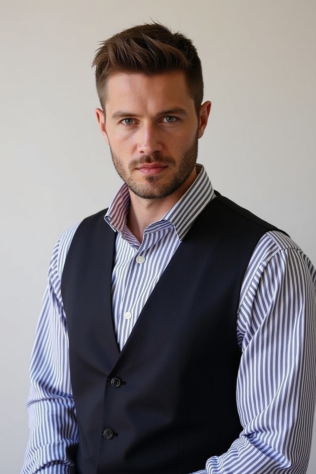 professional striped vest ensemble