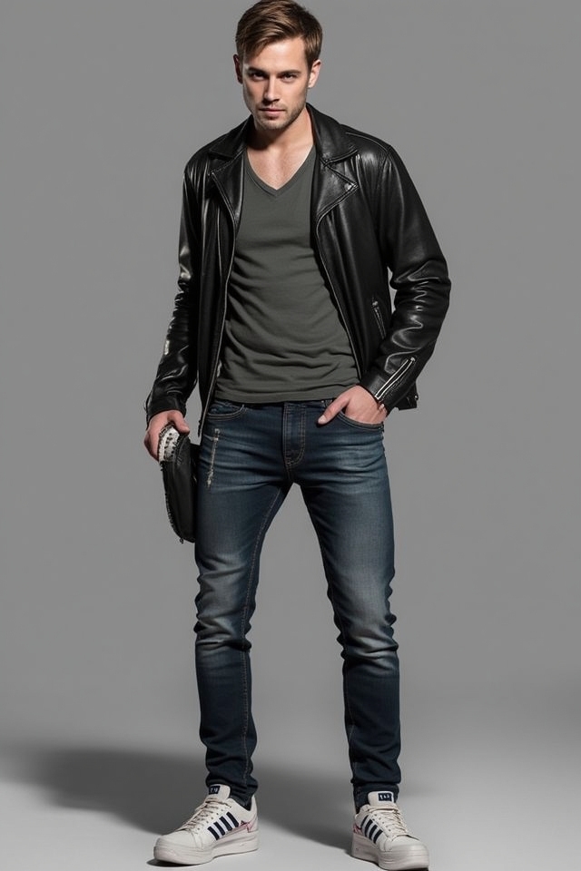 rebellious leather jacket ensemble