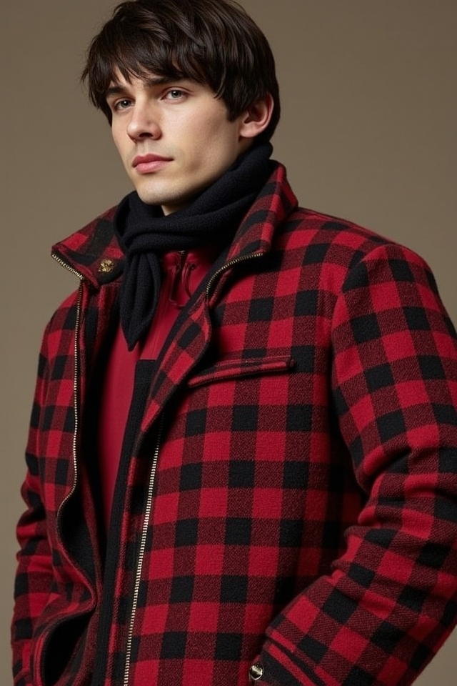 red black plaid ensemble