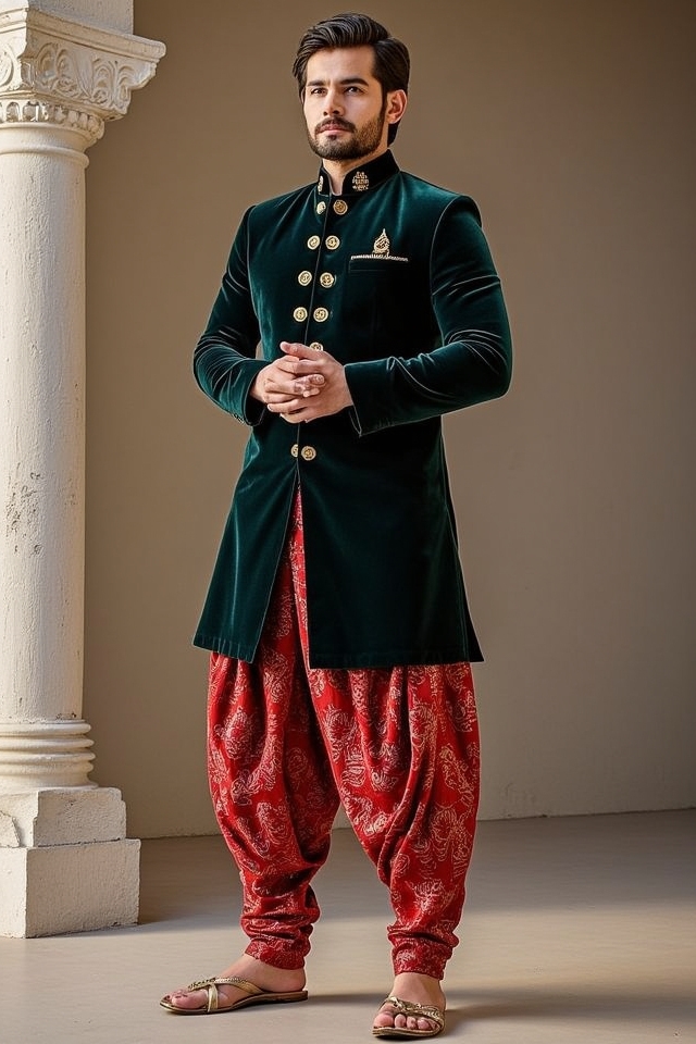 regal velvet kurta ensemble