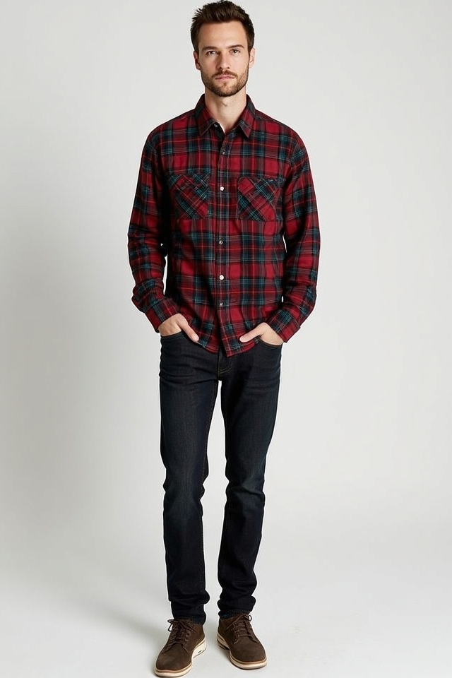 relaxed flannel plaid denim