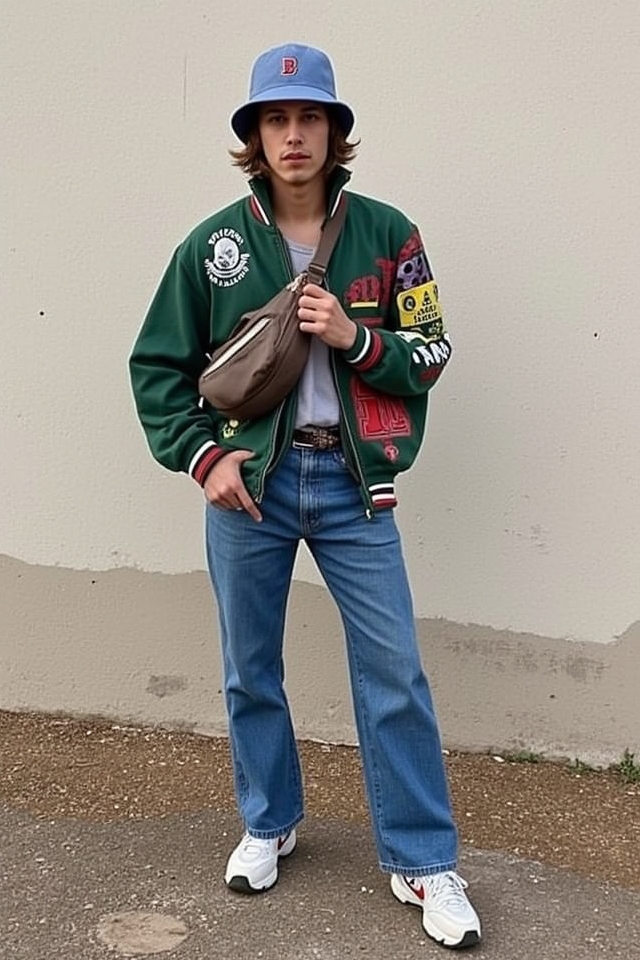 retro sweatshirt denim ensemble