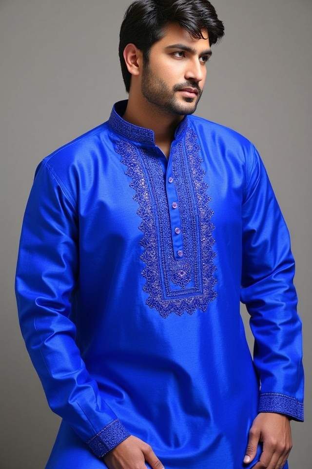 royal blue zari kurta