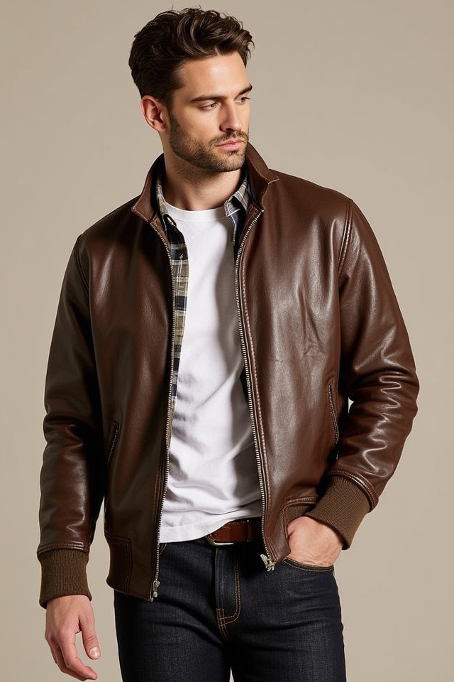 rugged brown leather jacket