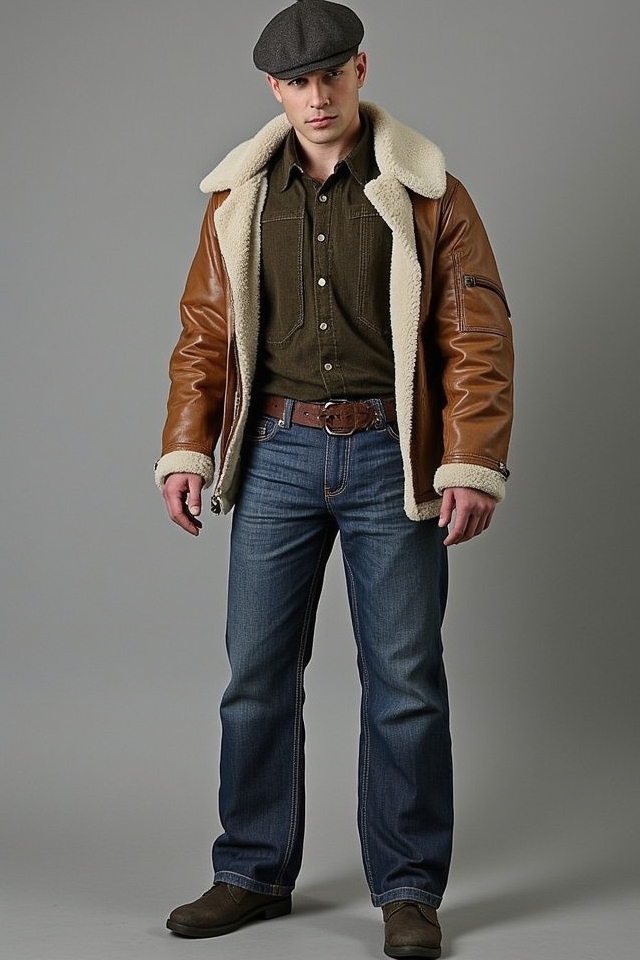 rugged denim shearling jacket