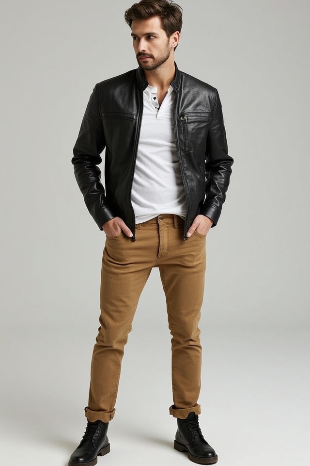 rugged stylish khaki leather