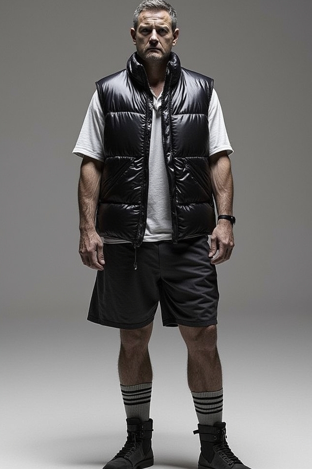 shiny puffer vest shorts
