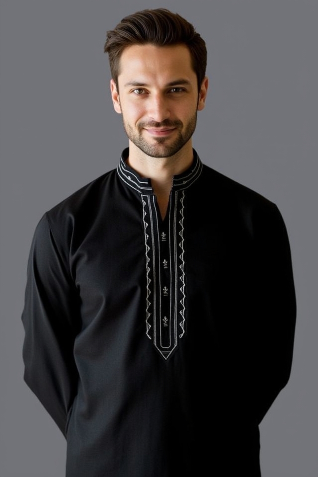 silver embroidered black kurta