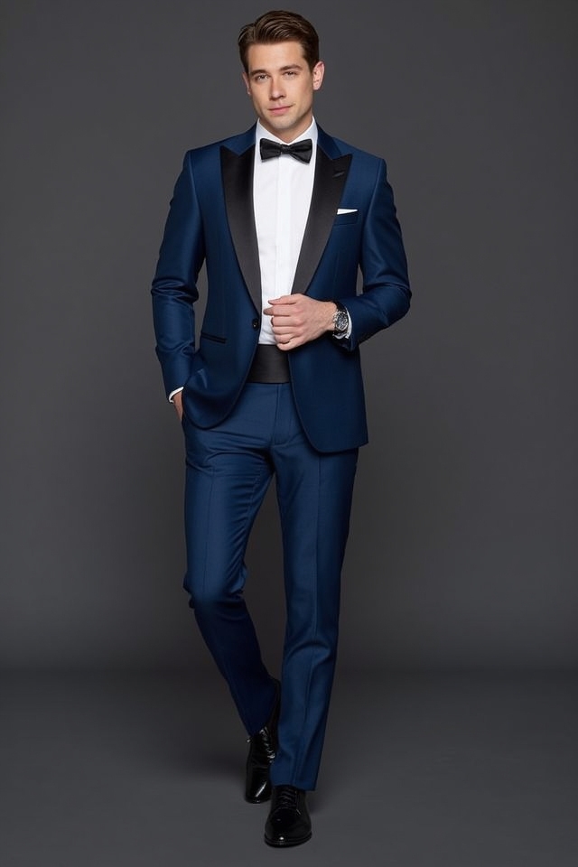 sleek midnight blue tuxedo