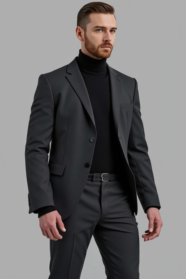 sleek turtleneck tailored ensemble