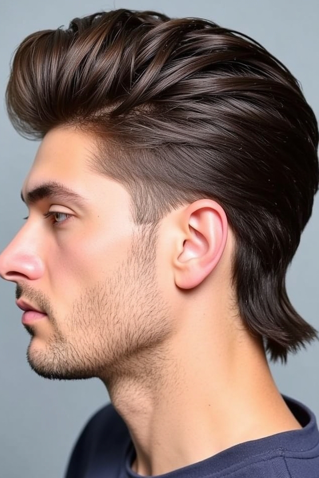 slicked back wavy mullet