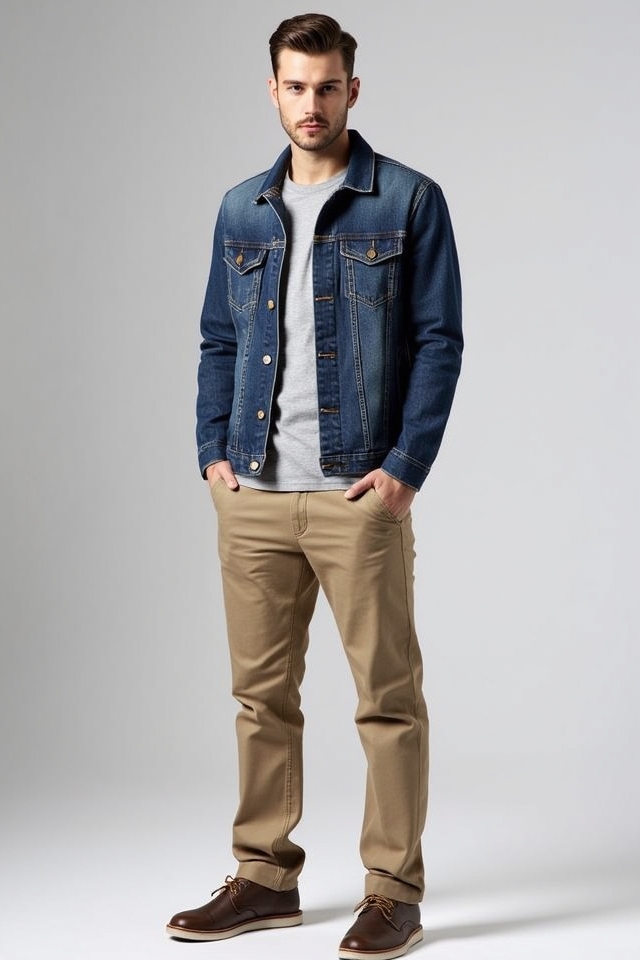 slim fit khaki denim outfit